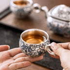 Gilded Silver Kung Fu Tea Set – Handcrafted Porcelain & 999 Silver