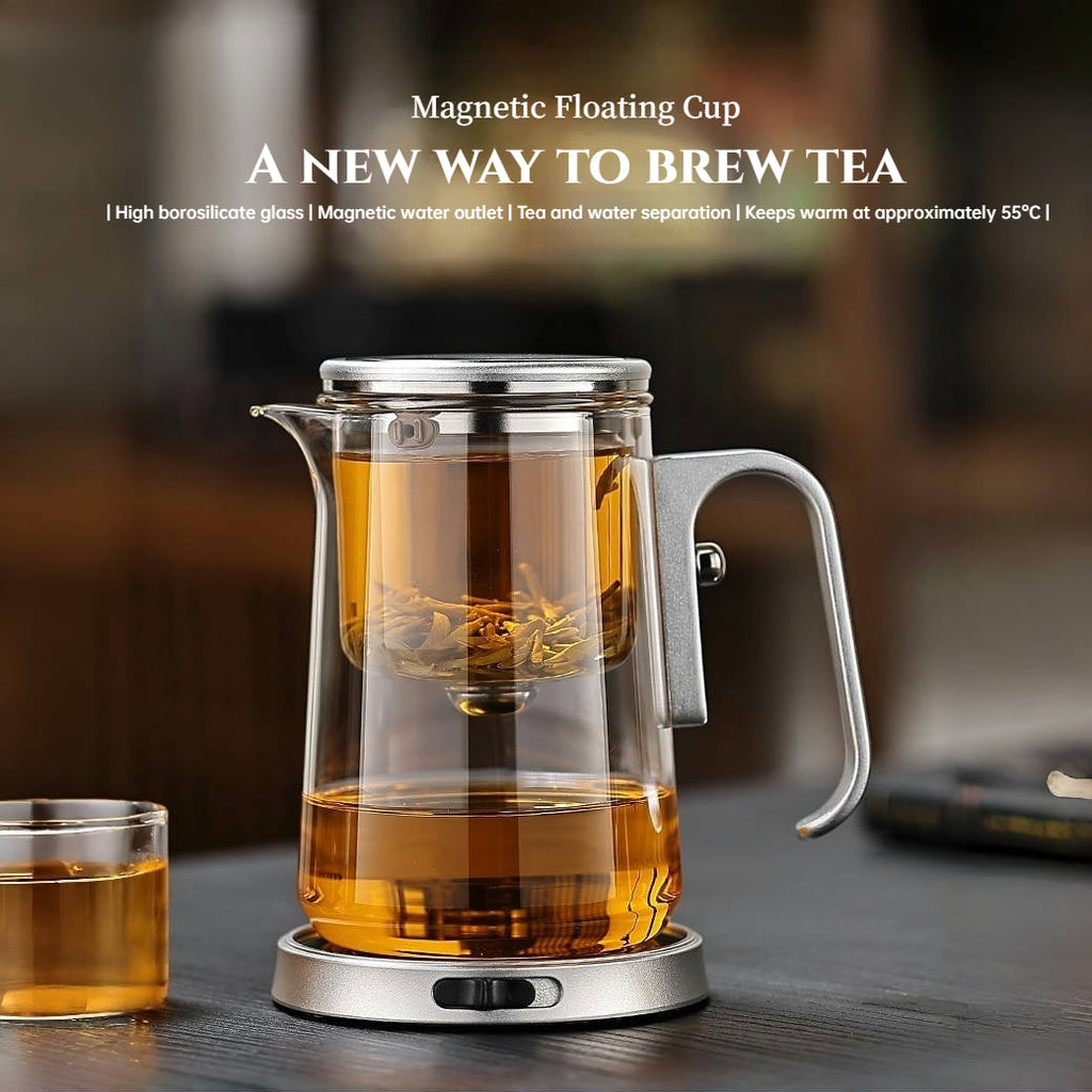 Lazy Magnetic Tea Pot with Tea-Water Separation – Borosilicate Glass Teapot with Infuser (600ml / 800ml / 1000ml)