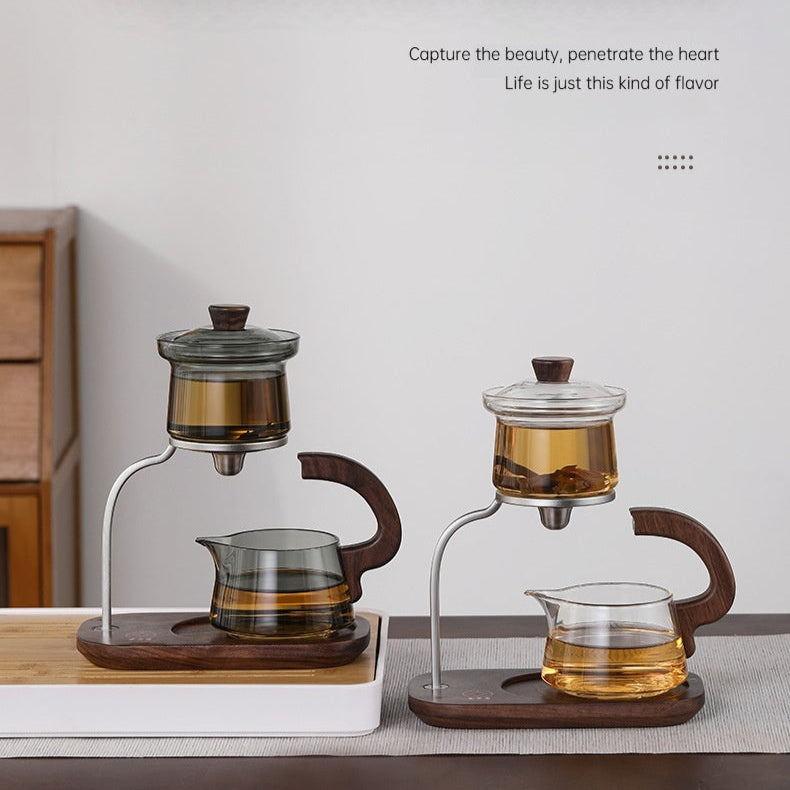 Modern Magnetic Glass Teapot Set – Heat-Resistant Lazy Brewer with Wood Handle & Stainless Steel Infuser