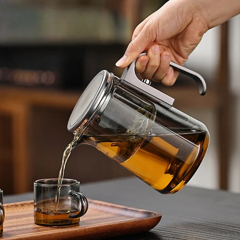 Lazy Magnetic Tea Pot with Tea-Water Separation – Borosilicate Glass Teapot with Infuser (600ml / 800ml / 1000ml)