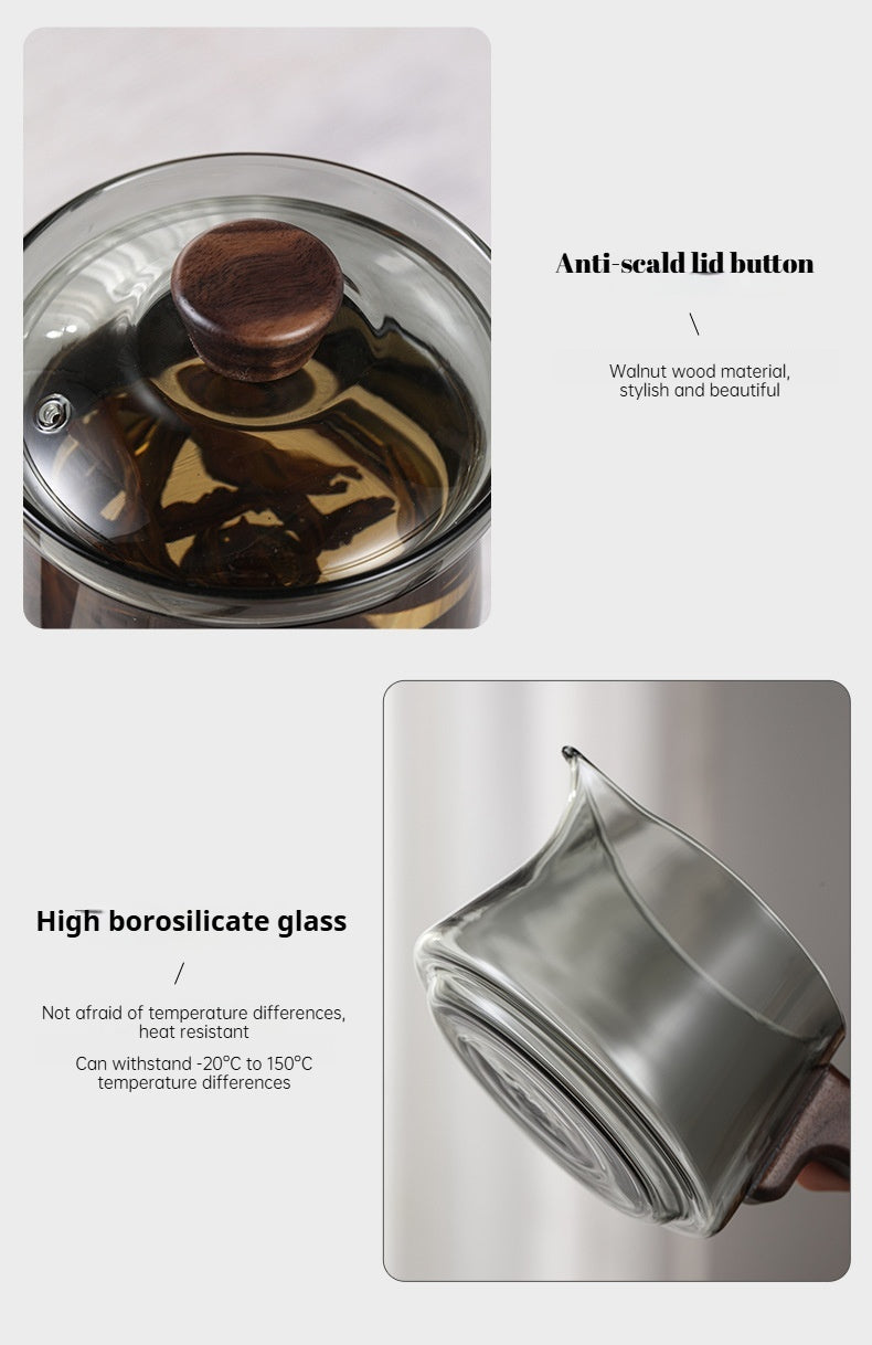 Modern Magnetic Glass Teapot Set – Heat-Resistant Lazy Brewer with Wood Handle & Stainless Steel Infuser