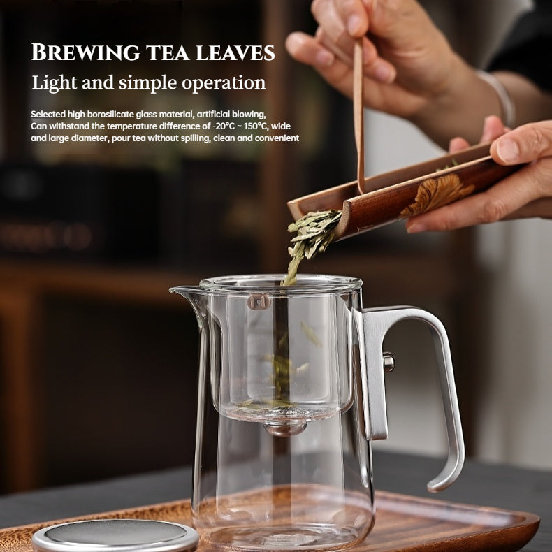 Lazy Magnetic Tea Pot with Tea-Water Separation – Borosilicate Glass Teapot with Infuser (600ml / 800ml / 1000ml)