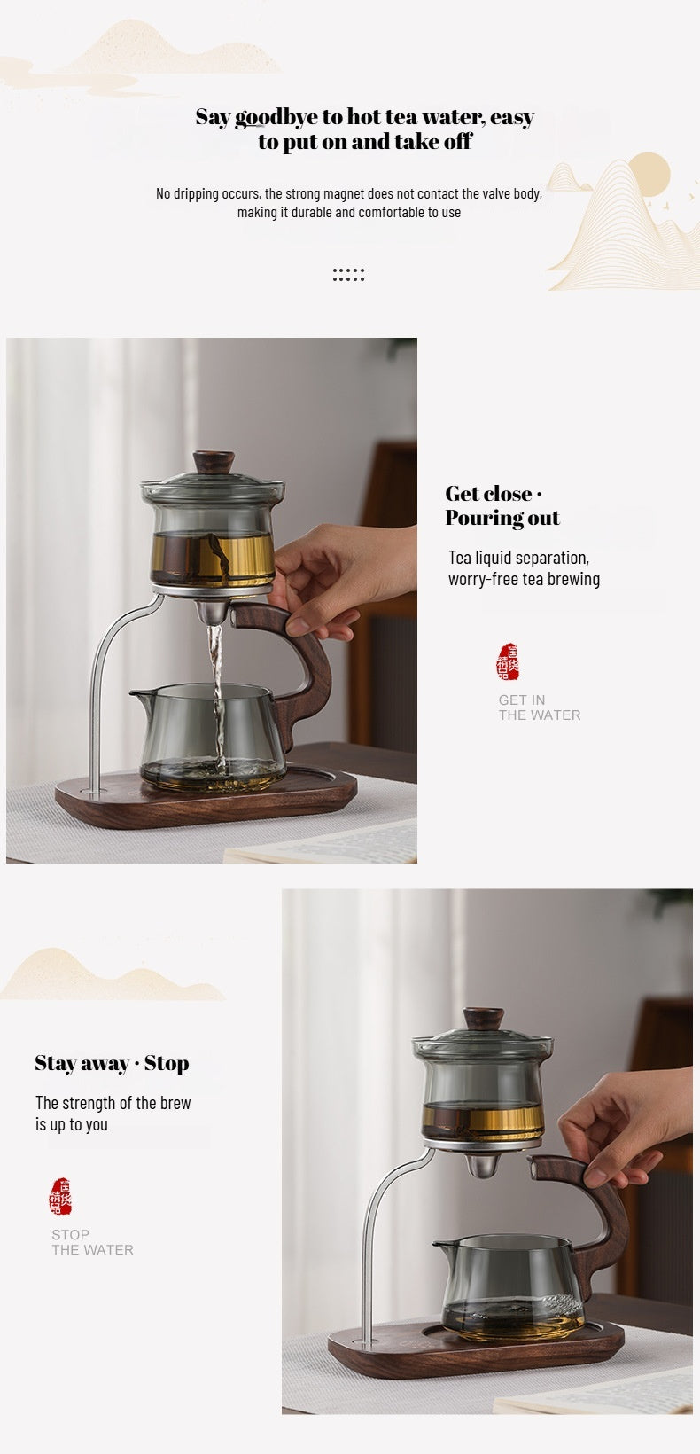 Modern Magnetic Glass Teapot Set – Heat-Resistant Lazy Brewer with Wood Handle & Stainless Steel Infuser