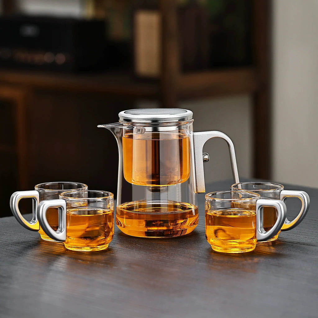 Lazy Magnetic Tea Pot with Tea-Water Separation – Borosilicate Glass Teapot with Infuser (600ml / 800ml / 1000ml)