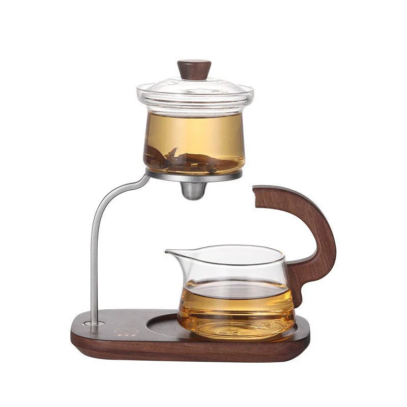 Modern Magnetic Glass Teapot Set – Heat-Resistant Lazy Brewer with Wood Handle & Stainless Steel Infuser