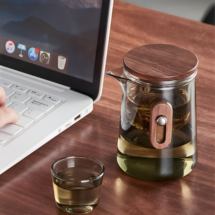 300ML Portable Magnetic Tea Infuser Bottle – Borosilicate Glass with Wood Lid & Travel Case