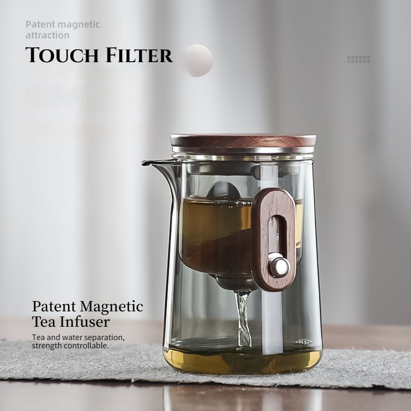 300ML Portable Magnetic Tea Infuser Bottle – Borosilicate Glass with Wood Lid & Travel Case