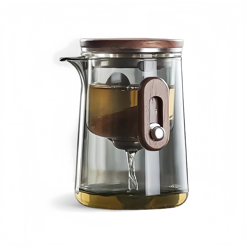300ML Portable Magnetic Tea Infuser Bottle – Borosilicate Glass with Wood Lid & Travel Case