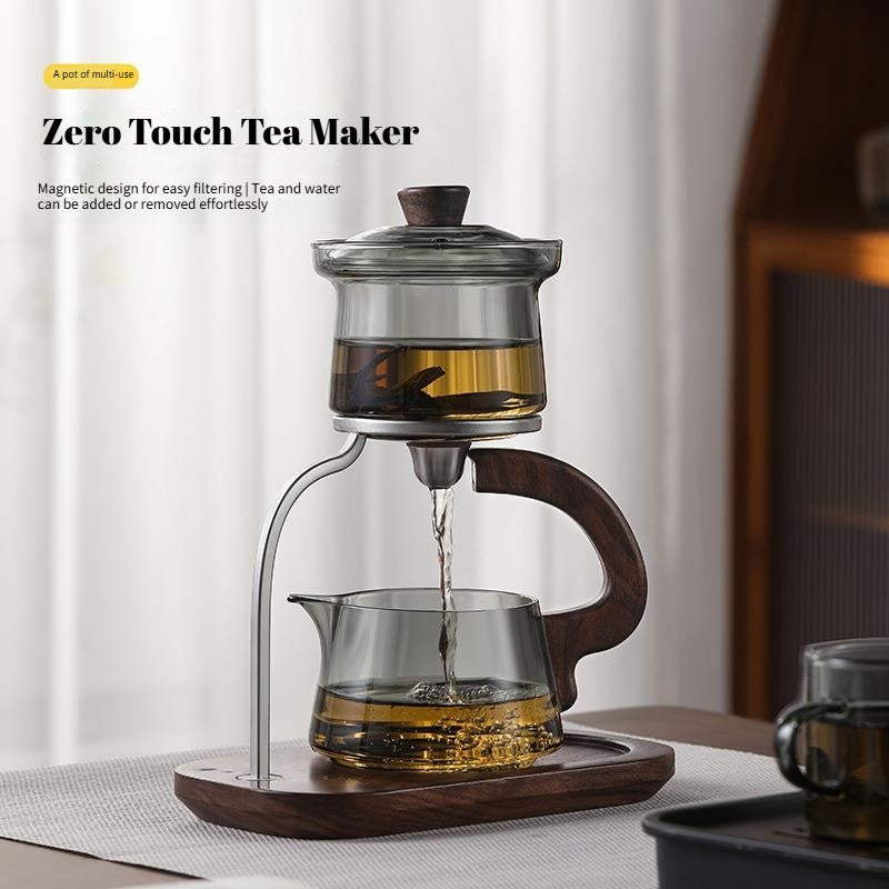 Modern Magnetic Glass Teapot Set – Heat-Resistant Lazy Brewer with Wood Handle & Stainless Steel Infuser