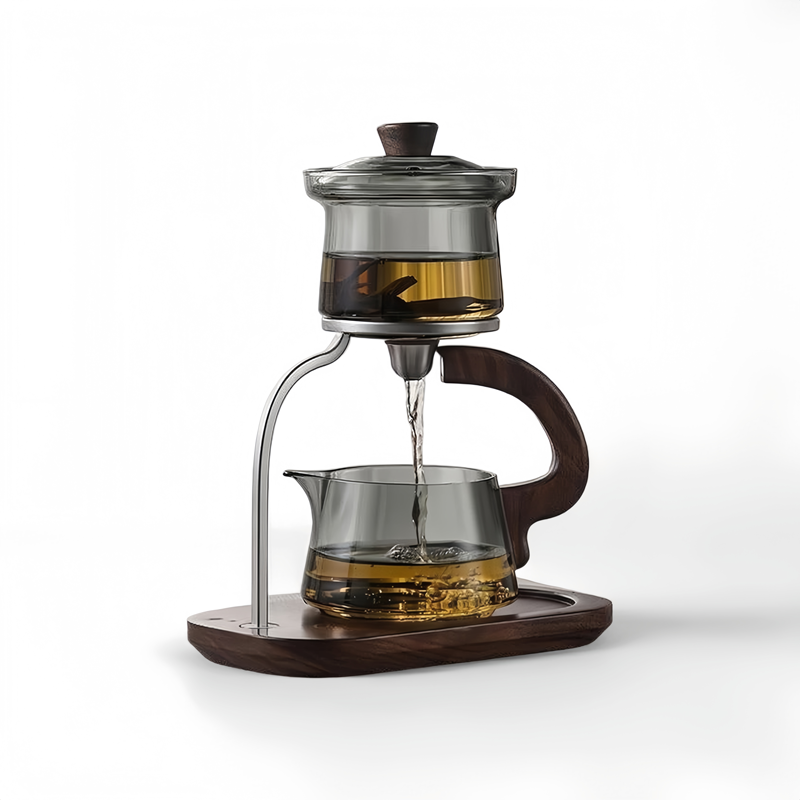 Modern Magnetic Glass Teapot Set – Heat-Resistant Lazy Brewer with Wood Handle & Stainless Steel Infuser