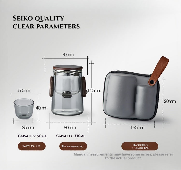 300ML Portable Magnetic Tea Infuser Bottle – Borosilicate Glass with Wood Lid & Travel Case