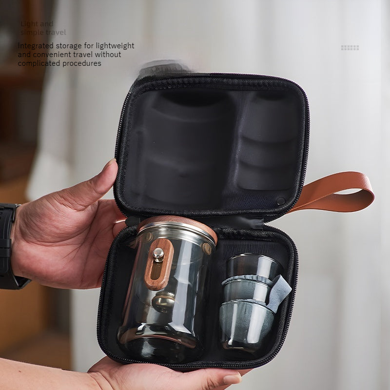 300ML Portable Magnetic Tea Infuser Bottle – Borosilicate Glass with Wood Lid & Travel Case