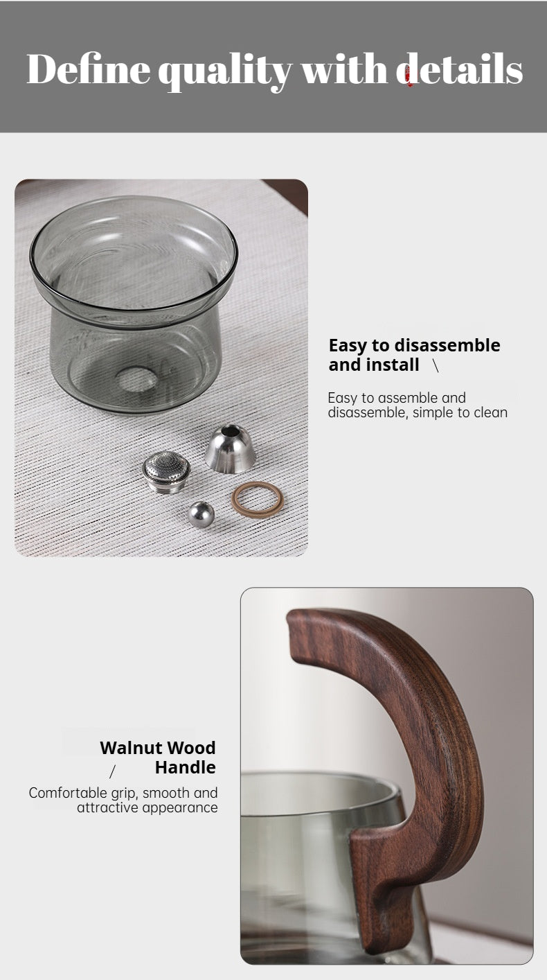 Modern Magnetic Glass Teapot Set – Heat-Resistant Lazy Brewer with Wood Handle & Stainless Steel Infuser