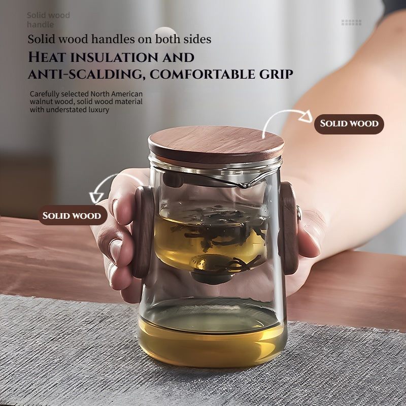 300ML Portable Magnetic Tea Infuser Bottle – Borosilicate Glass with Wood Lid & Travel Case