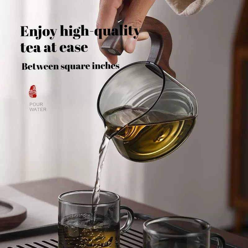Modern Magnetic Glass Teapot Set – Heat-Resistant Lazy Brewer with Wood Handle & Stainless Steel Infuser