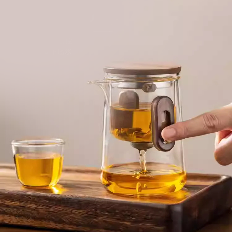 300ML Portable Magnetic Tea Infuser Bottle – Borosilicate Glass with Wood Lid & Travel Case